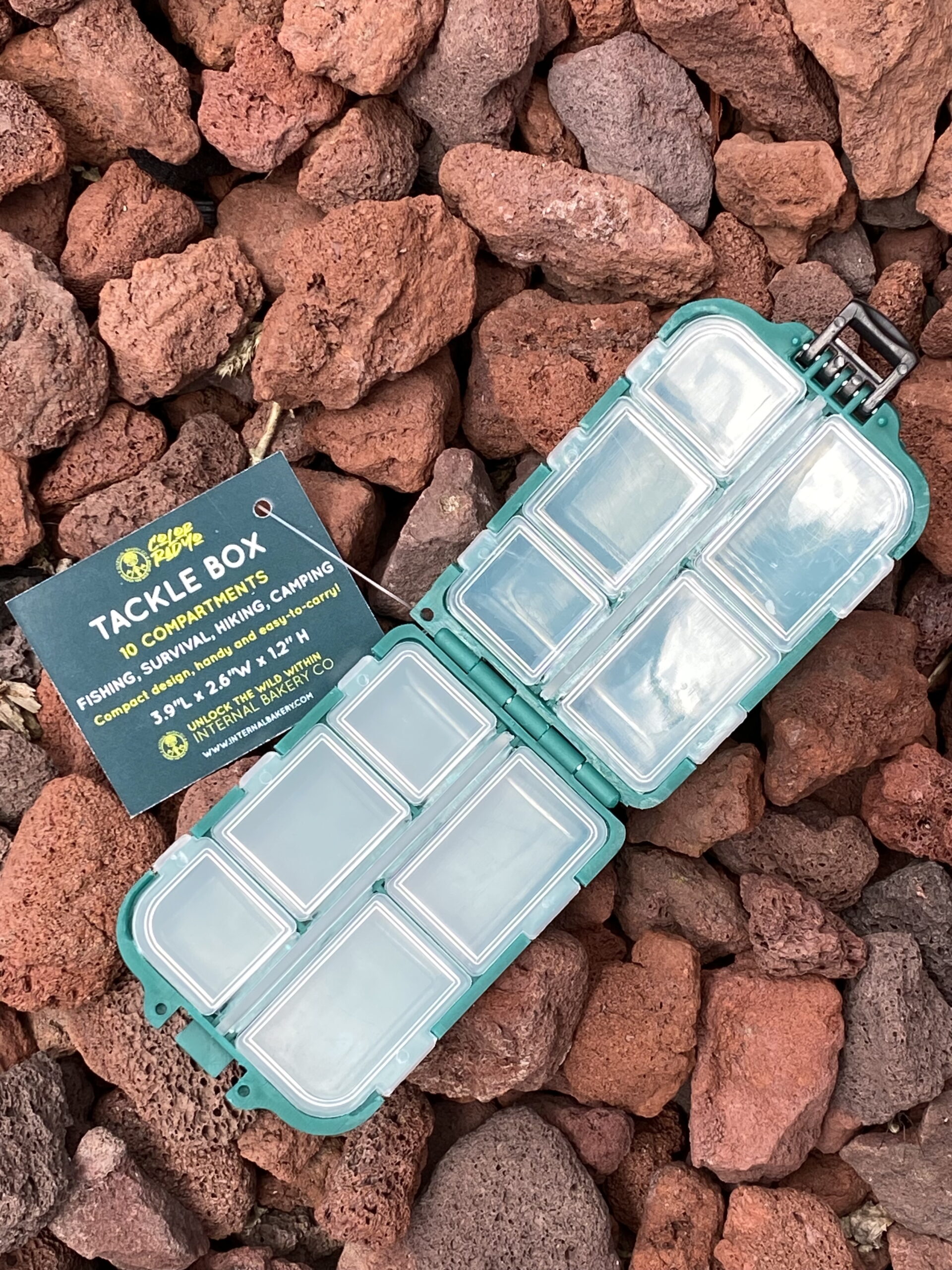 Your pocket-sized sidekick for the river, the trail, and everywhere in between. With 10 compartments, this versatile box folds in half and snaps shut to slip neatly into the front pocket of your shirt. Whether you’re storing fishing tackle, daily meds, or micro-essentials, the Catch & Stash Box keeps it all organized and within reach. Each box is stamped with our original “Color Rad Yo” design — a playful tribute to the beauty of Colorado and the wild spirit that inspires Internal Bakery. ✨ Why You’ll Love It: 10 compartments to keep small items secure Compact fold & snap design — fits right in your pocket Multi-use: tackle, meds, or everyday essentials Lightweight, durable, and ready for adventure Features our exclusive “Color Rad Yo” design Elevate your lifestyle — catch it, stash it, and carry the wild with you.