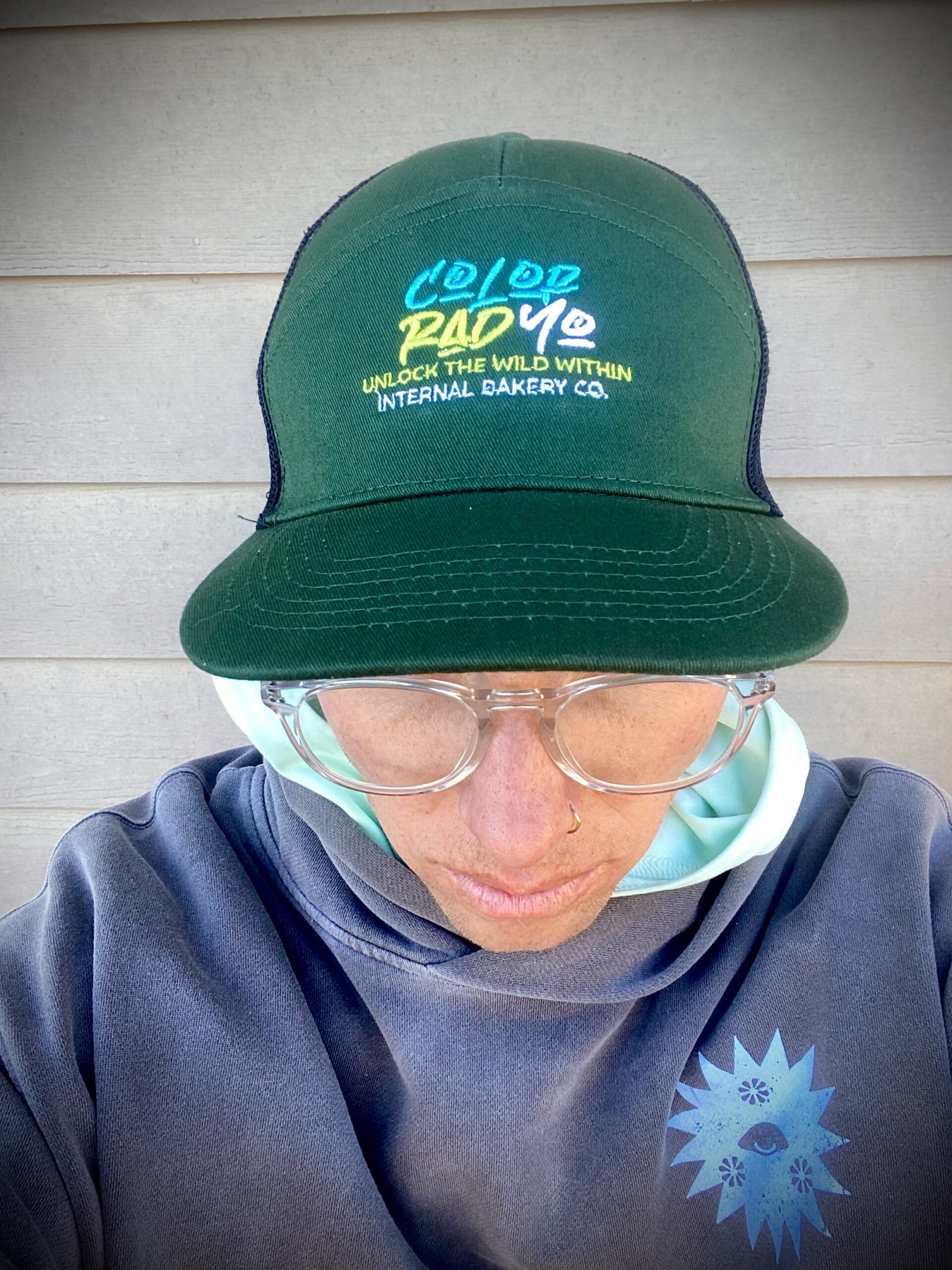 Color Rad Yo — Internal Bakery Snapback Hat 🧢🌄 Say it fast, say it twice — you might never call it Colorado again. Introducing Color Rad Yo, a bold twist on our home state brought to life by Internal Bakery. This 7-panel snapback features an Emerald green base embroidered with Lime, Sky Blue, and White threads for that vibrant pop you can spot from a mile away. Look closely and—like all Internal Bakery designs—you might just find a hidden face tucked within the letters. Born from imagination and stitched with style, this hat isn’t just a nod to Colorado—it’s a whole new vibe. Details: 🪡 Internal Bakery original design & embroidery 🟢 7-panel Emerald base 🌈 Lime, Sky Blue & White thread detailing 🎨 Hidden artistic touch within the font Add it to your collection and rep your state the Color Rad Yo way.