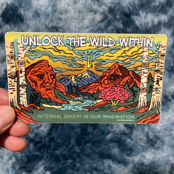 “Key to the Wild” Sticker (5″ × 3″) Unlock what you can’t unsee 🔑🌄 Hand-drawn straight from the mind bakery — this design brings the faces I see in nature to life. From whispering aspens to mountain ridges with eyes that stare back, every detail hides a keyhole waiting to be found. The key to the sky? That’s for you to discover. This piece is a reminder of Internal Bakery’s mission — to help you unlock the wild within and chase the desires that live deep in your imagination. Stick it somewhere you’ll see it every day — and remember, the key’s already in your hands.
