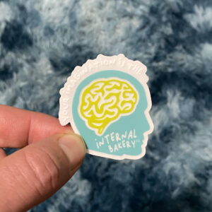 “Your Imagination Is The…” Clear Head Sticker (1.96″ × 2″) A peek inside the bakery of your mind 🍞💭 This trippy lil’ sticker puts your imagination on display — literally. The clear design lets your surroundings show through the brain and face, blending your world into the art itself. It’s a blue head, a chartreuse brain, and a reminder that the wildest ideas live upstairs. Stick it on your laptop, water bottle, or mirror — anywhere you wanna remember that your imagination is the Internal Bakery.